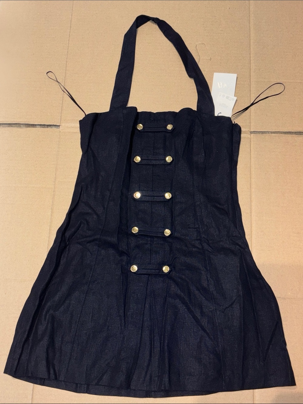 Zara Black Military-Style Halter Dress with Gold Buttons